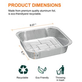 sourcing map 30pcs Aluminum Foil Pie Pans 8.07" Square Disposable Non-Stick Baking Pans for Pies Quiches Tarts Baking Cooking Reheating Parties, Silver
