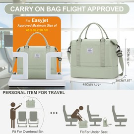 HYC00 Cabin Bag 45x36x20 for Easyjet Airlines Underseat Ryanair Cabin Bags 40x20x25 Travel Duffel Bags Carry on Hand Luggage Weekend Bag for Women and Men Hospital Overnight Holdall, White Green