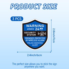 3PCS Security Alarm System Sign for Home，Self-Adhesive Weatherproof 24 Hours Security Warning Sticker ，Safety Protection System for House Doors and Windows，Business Indoor & Outdoor Use 2.8x2.4 In