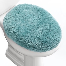 Baahrnom Luxury Soft Microfiber Toilet Lid Cover Machine Washable Solid Toilet Seat Cover 17.5" x 15" Adjustable Rubber Backing Fits Most 16-17.5" L x 14-16" W Round Oblong and Elongated Toilet Seat