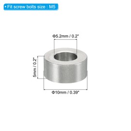 PATIKIL M5 Stainless Steel Spacers, 10 Pcs Metal Spacers Stainless Steel 5.2mm ID x 10mm OD x 5mm L Stainless Steel Spacer Screw Standoff Round for 1/5inch or M5 Screw Bolts
