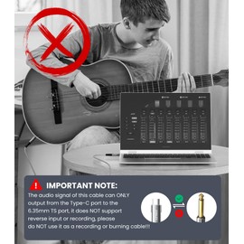 JOMLEY USB C to 6.35mm TS Audio Cable, USB Type C to 1/4-inch TS Audio Mono Interconnect Auxiliary Adapter Cable, Compatible with Laptops/Tablets/Smartphones with USB C Port - 3.3ft