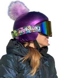 COOLCASC Universal Helmet Cover - Exclusive Metallic Purple Model with Purple Pompom, Fun and Original for Children and Adults