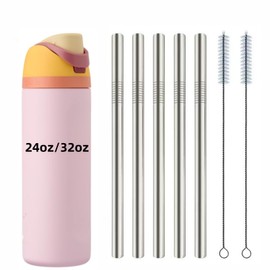 5Pcs Metal Straw Replacement Fit for Owala Water Bottle 24oz/32oz,Reusable Stainless Steel Drinking Straws with 2Pcs Cleaner Brush Compatible with Owala Freesip24OZ/32OZ Bottles