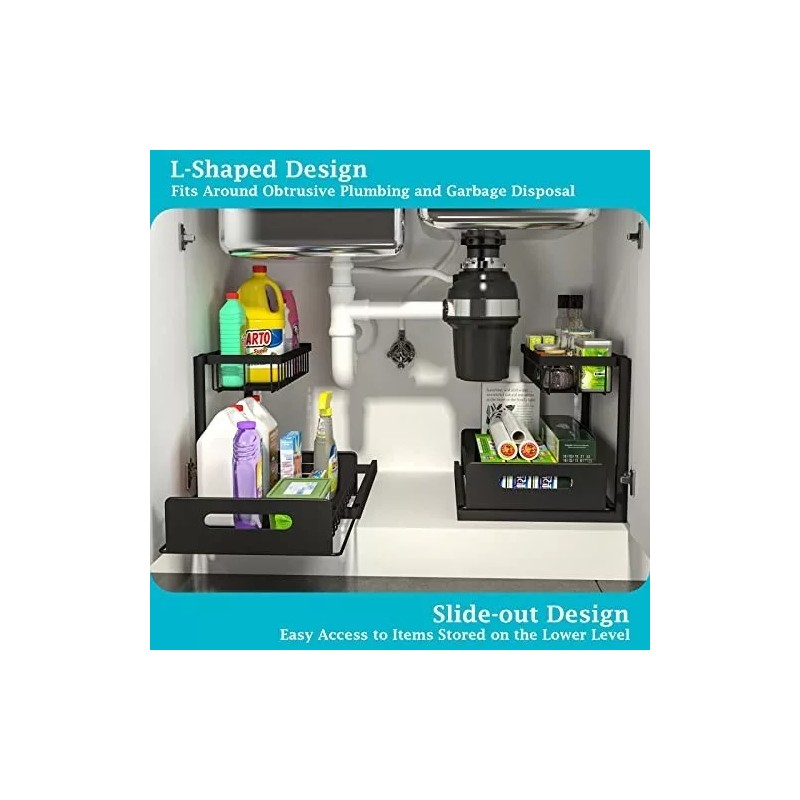Ceetug 2 Tier Under Sink Organizers Storage Slide Out Kitchen