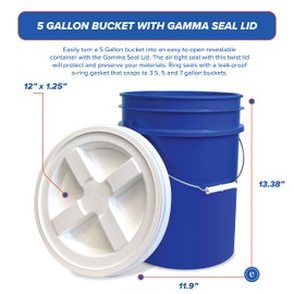 ePackageSupply, 5 Gallon Bucket with Gamma Seal Screw on Airtight Lid, Food Grade Storage, Premium HPDE Plastic, BPA Free, Durable 90 Mil All Purpose Pail, Made in USA (6 Count), Blue