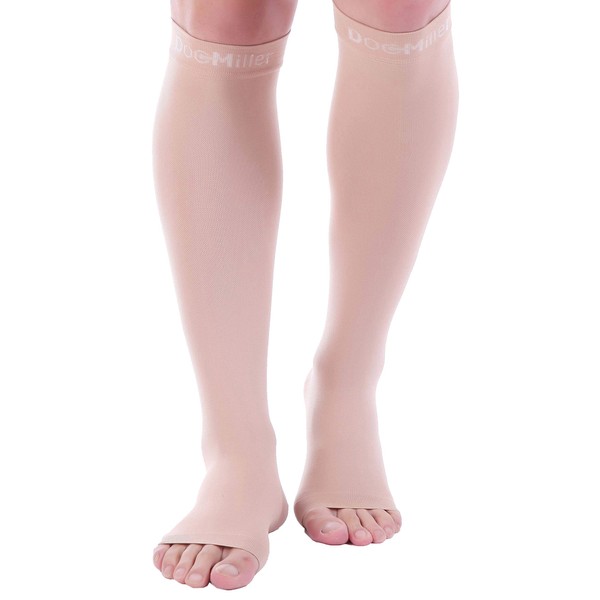 Doc Miller Open Toe Compression Socks Women and Men, Toeless Compression Socks Women, Support Circulation Shin Splints and Calf Recovery, Varicose Veins, 1 Pair Skin Knee High, X-Large, 20-30mmHg