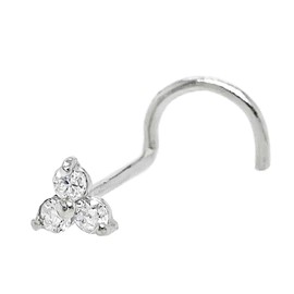 3-Stone 0.030ctw Moissanite Nose Stud - 22G Solid 14Kt Gold Nose Bone/L-Shape/Nose Screw Stud Nose Ring - April Birthstone Nose Stud, Metal, moissanite