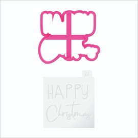 LissieLou Happy Christmas Cookie Cutter and Embosser Christmas Icing Stamp Fondant Embosser - Light Pink/Clear
