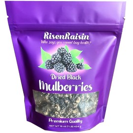 Dried Black Mulberries | 16 oz (1 LB) 454 g | No Sugar Added | All Natural & Unsulfured | Premium Quality | Nutritious Snack | Healthy Trail Mix | Packed in California | RisenRaisin Brand