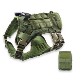 Tactical Service Dog Harness ， Adjustable Vest with MOLLE System, Accessories Bag for Training, Outdoor - Durable Military-Grade Working Dog Gear (Green, L)