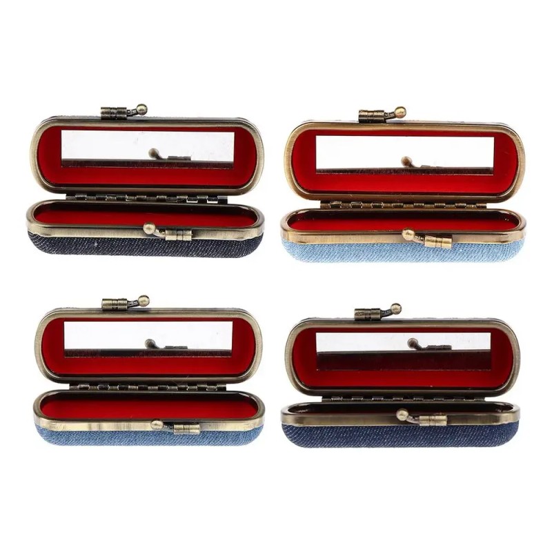 Estuche De Brillo Labial Con Espejo Para Bolso Azul Oscuro