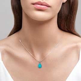 QMTIHU Genuine Turquoise Necklace for Women S925 Sterling Silver Pear Cut Turquoise Pendant Jewelry Gift for Mother’s Day Her