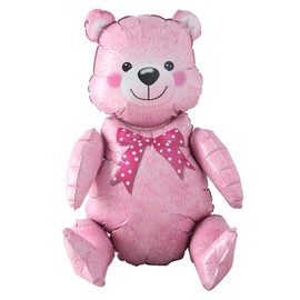 Selfstand 24inch Baby Girl Blue Pink Animal Bear Ball Boy 4D Bear Foil Balloons Birthday Party Baby Shower Decorations Kids Toys (3D Pink)