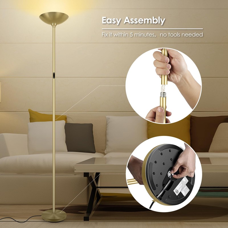 Stepless Dimmable Floor Lamp,30W 3000LM Super Bright LED Torchiere Floor