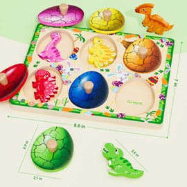 QODOFLR Wooden Puzzles for Toddlers 18+ Months, Dinosaur Egg Shape Puzzle for Boy Girl, Montessori Shapes Sorter Board Puzzle for 1 2 Year,Preschool Learning Toys for Baby Kids