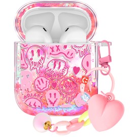 Kokaaee for Airpod Case 2nd & 1st Generation Cover Kawaii Funda Cute Aesthetic Girl Women Protector Liquid Glitter Sparkly Face Design Estuche Keychain Y2K Girly for Apple Air Pod 1/2 Gen