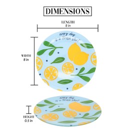 Pavilion Gift Company - Every Day Is A Fresh Start - 8" Round Glass Appetizer Lemon Patterned Serveware Plate