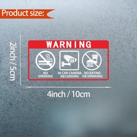HMDZMR No Smoking In Car Camera Recording No Eating or Drinking Window Sticker Sign for car 2 x 4 Inch Self-Adhesive Security Warning Sign 8 Pack
