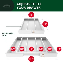 ROYAL CRAFT WOOD Luxury Bamboo Kitchen Drawer Organizer - Silverware Organizer - Utensil Holder and Cutlery Tray with Grooved Drawer Dividers for Flatware and Kitchen Utensils, 5 Slot, White