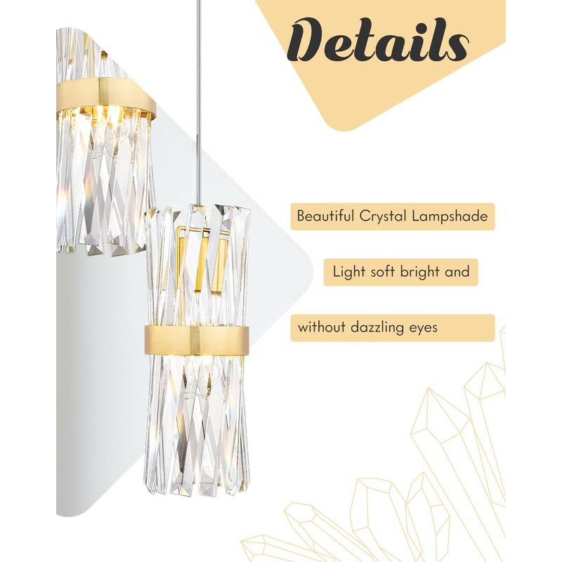 Ken & Ricky Pendant Lights Kitchen Island Gold 3 Pack,Crystal
