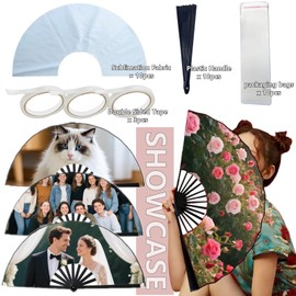 33pcs Sublimation Hand Fan Blanks Bulk, Fan Shaped Sublimation Paper and Plastic Handle for DIY and Craft Folding Fan, Large Clack Handheld Fans for Line Dancing Disco Party and Cooling, White, 13