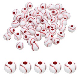 PATIKIL 12mm Sports Ball Beads, 50 Pcs Acrylic Softball Beads Bulk Round Sports Spacer Beads for DIY Crafts Bracelet Necklace Making, Red White