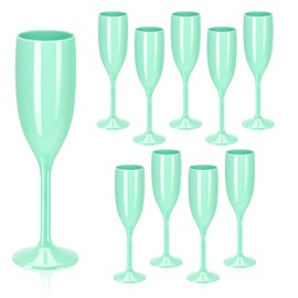 XUWAIDSGN Acrylic Champagne Flutes Toasting Glasses Unbreakable Mimosa Bar Glasses Reusable Wine Glasses Vintage Champagne Flutes Stemmed Drinking Cups 5.4 OZ for Christmas Birthday (10, Mint Green)