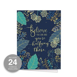Believe You Can Note Cards / 24 Inspirational Floral Notes With White Envelopes / 3 1/2" x 4 7/8" Motivational Graduation Promotion Greeting Card Pack/Made In The USA
