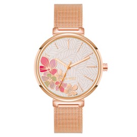 Nine West Women's Floral Dial Mesh Bracelet Watch