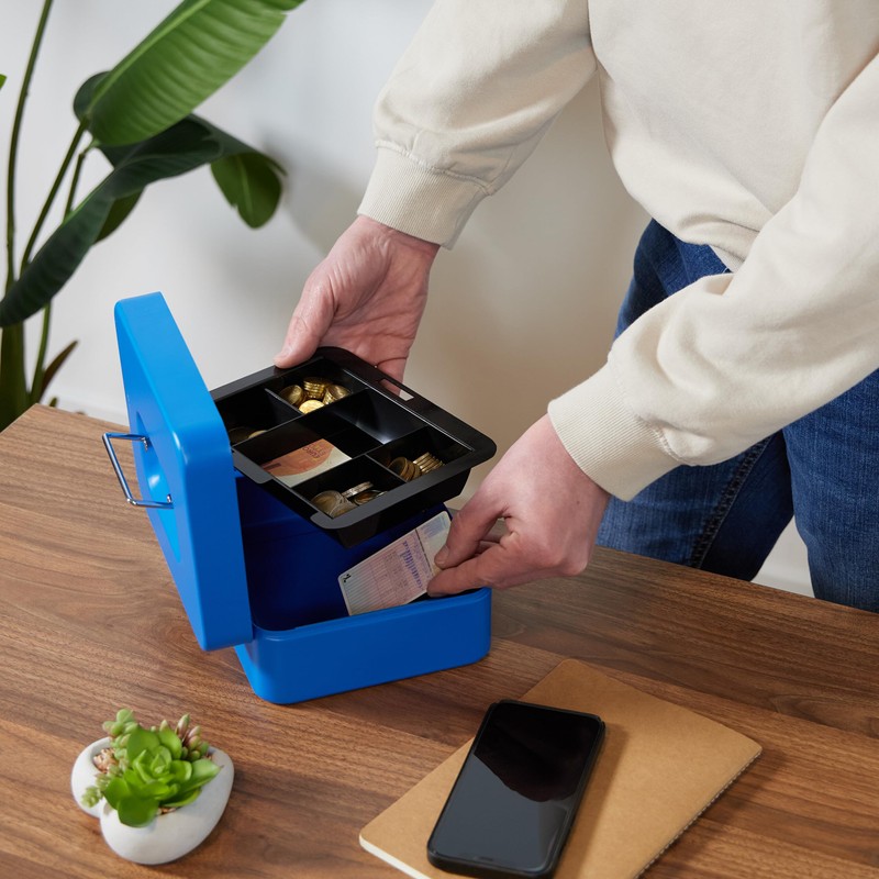 Relaxdays Lockable Cash Box, Removable Insert, 5 Compartments, Iron Cash