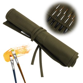 Canvas Brush Bag, 22 Sizes, Roll Bag with 22 Compartments, Oil Brush, Feather, Rolling Pencil Case, Durable Canvas, Army Green, Ideal for Artists and Hobby Painters