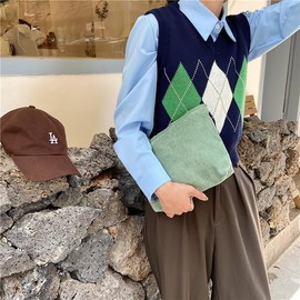 ArranVolver Corduroy Travel Makeup Bag for Women, Cosmetic Pouch with Metal Zipper, Makeup Brush Organizer Bags (Solid Green)