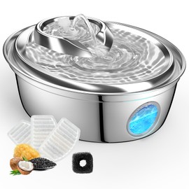 ORSDA Cat Water Fountain Stainless Steel, Automatic Pet Water Fountain, 67oz/2L Drinking Fountain Dog Water Dispenser with Water Level Window for Cats and Small Dogs- 4Pcs Filters (D36)
