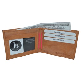 Leatherboss Men's Ultra Slim Bifold Wallet - Tan 3.9" X 3.1/4"