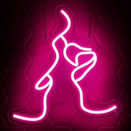 Lover Kiss LED Neon Sign for Wall Art Decor - Romantic Couple Acrylic USB Powered Night Light Wall Decor, Pink Glow with Dimmer, for Bedroom Living Room Wedding Anniversary Party 13.78" × 12.91"