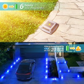 Solar Driveway Lights 10 Pack, Solar Powered IP68 Waterproof Dock Lights, 4 LED Driveway Markers Deck Light for Dock, Pathway, Walkway, Sidewalk, Garden, Yard, Stair, Marine Use (Blue)