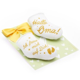 goldprintz I Du wirst Oma I Pregnancy I Gold Printed Baby Socks with Heart Postcard I We Get a Baby Announcement I Baby Announcement Pregnancy I Baby Surprise I Baby News