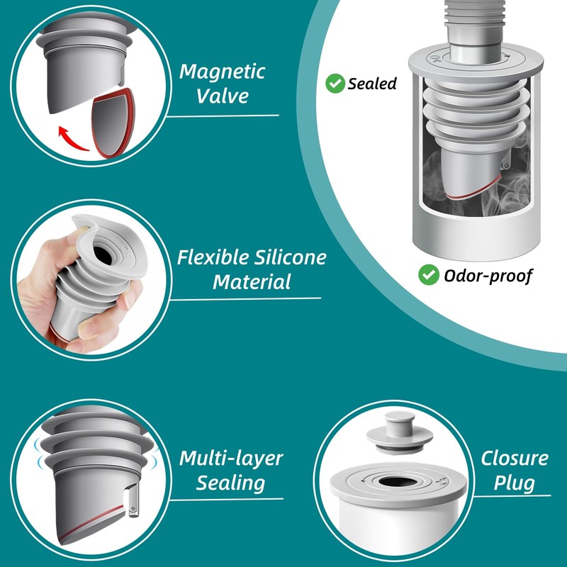 COLDDD Washing Machine Drain Hose Seal, Anti-Odor Floor Drain Plug