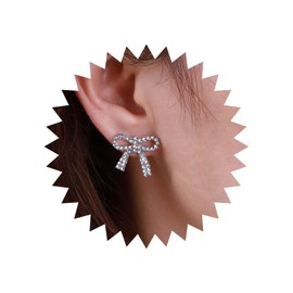 Cimenexe Bohemian CZ Chandelier Drop Earrings CZ Tennis Chain Dangle Earrings Crystal Bow Earrings Silver Bowknot Stud Earrings Rhinestone Bow Ear Jacket Earrings Jewellery for Women and Girls,