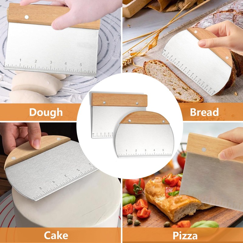 Dough Scraper, Stainless Steel, Pack of 2 Dough Scrapers with