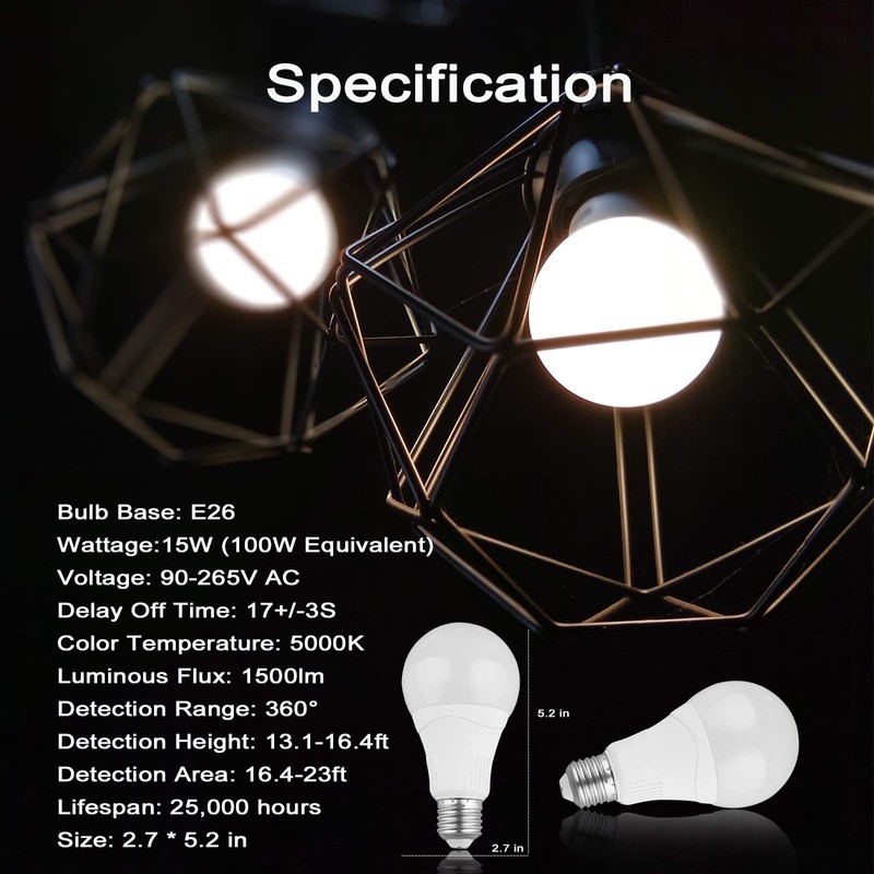 Radar Motion Sensor Light Bulb, 2 Pack A21 15W (100W