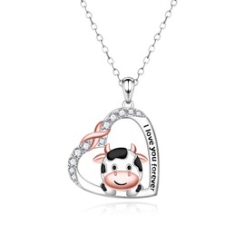 Tufeney Cow Necklace for Women - 925 Sterling Silver Cow I Love You Forever Necklace Jewelry Gifts Hypoallergenic Mother Daughter Grandmother