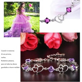 Pulsera de Corazón con Cristal Amatista para Mujer, Pulsera de dijes Mujer, Regalo de San Valentín, Joyería Elegante y Romántica, Regalos para Mamá, novia, esposa, Cumpleaños