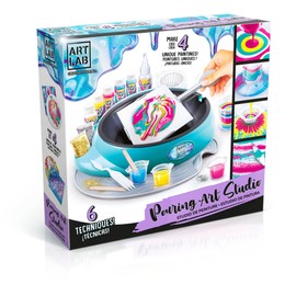 Pouring Art Studio, All-in-One Studio, 5 Acrylic Paints, 4 Blank Canvases, 15 Tools + Accessories, 6 Paint Techniques, 6+ Years