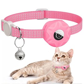 Air tag Cat Collar Reflective Cat Collar with Bell and Safety Buckle Collar with Waterproof Holder Lightweight Tracking Cat Collar for Kittens and Puppies Separate Cat Collar (Pink)