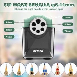 AFMAT Electric Pencil Sharpener Heavy Duty, 6-Hole Classroom Pencil Sharpener for 6-11mm Pencils, Auto Stop Pencil Sharpeners Plug in,10000 Sharpening Times, Save Colored Pencils, Green