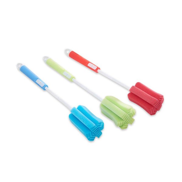 3PCS Adjustable Soft Sponge Bottle Cleaning Brush with Long Plastic Handle Cup Brush Scrubber Washing Brush for Glass Decanter Feeding-Bottle Winebottle(Color Random)