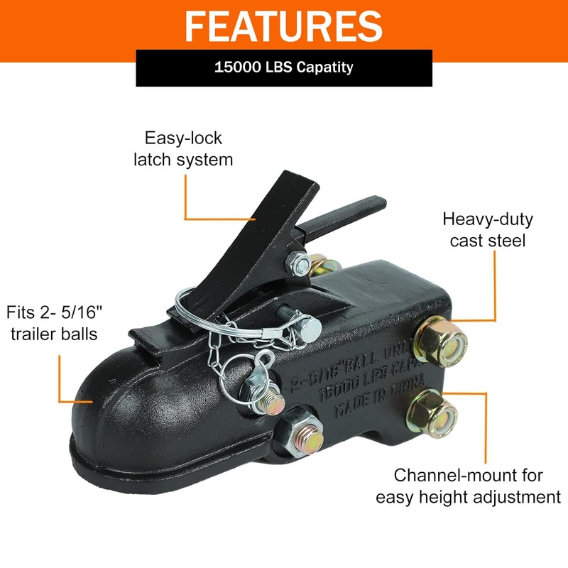 2-5/16'' Hitch Ball Heavy Duty Cast Adjustable Trailer Coupler, 15000LBS