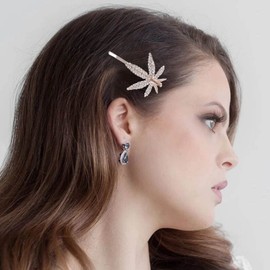 Wendalern Rhinestone Wedding Hair Clip Barrette Boho Crystal Hair Pins Vintage Leaves Bobby Pins Maple Leaf Hair Clips Barrette Decorative Hair Accessories for Women and Girls